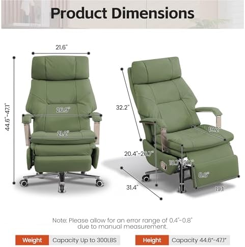 HUBSON 360° Swivel Big and Tall Faux Leather Executive Office Chairs, Green - Image 2
