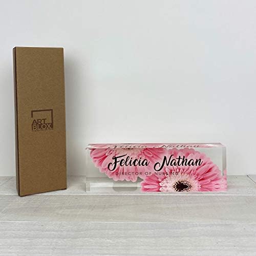Artblox Office Desk Name Plate Personalized | Custom Name Plates for Desks | Pink Daises Design On Clear Acrylic Glass | Office Desk Decor - (8" x 2.5") - Image 5