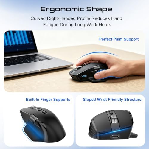 SIBEITU Wireless Bluetooth Mouse, 2.4 Ghz Ergonomic Mouse with OLED Display - Image 5
