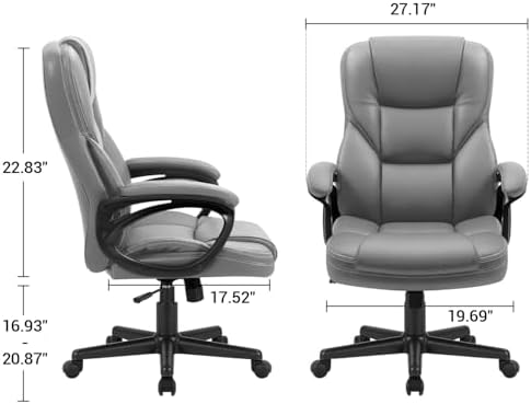 Furmax Office Executive Chair High Back Adjustable Managerial Home Desk Chair, Swivel Computer PU Leather Chair with Lumbar Support (2, Gray) - Image 3