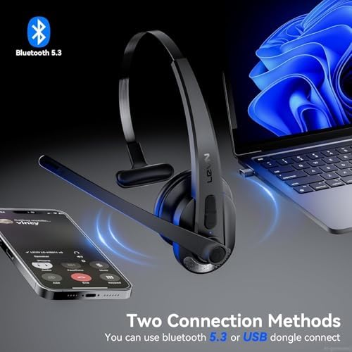 Wireless Headset with Mic for Work, Bluetooth Headset with AI Noise Cancelling Microphone, Wireless Headphones with Mic & Mute Button, USB Dongle for Work from Home/PC/Computer/Call Center/ Teams/Zoom - Image 3