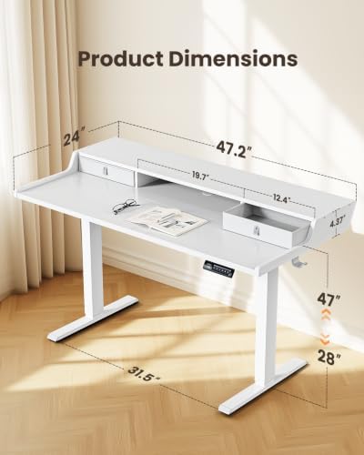 ErGear Electric Standing Desk with Drawers, 48″ x 24″ Gaming Table Compatible Monitor Stand, Stand up Desks, Home Office Height-Adjustable Desk with Storage Shelf, 4 Preset Heights, White - Image 3