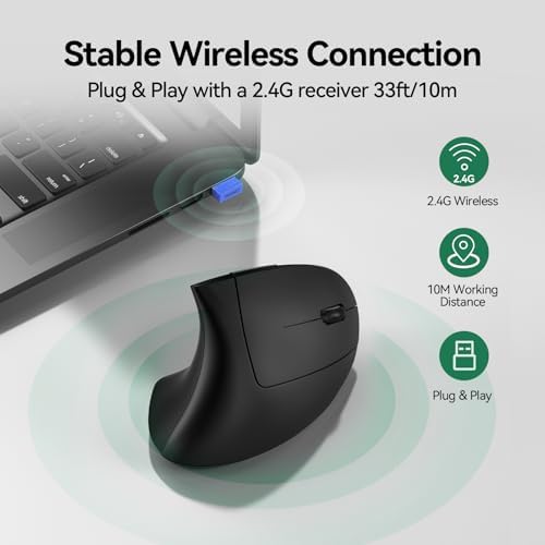 TECKNET Wireless Ergonomic Mouse, Vertical Computer Mouse for Wrist Comfort, Rechargeable Optical Mouse with Adjustable DPI（4800）, Silent Click, 6 Buttons, USB Receiver for Laptop, Desktop, PC, Mac - Image 4