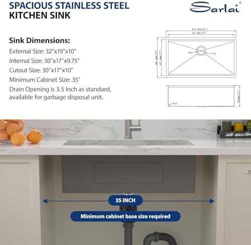 Sarlai 32 Kitchen Sink Undermount 32 x 19 Inch Undermount Sink Workstation - Image 6