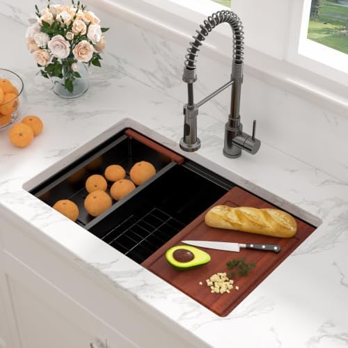 Sarlai 28 Matte Black Undermount Kitchen Sink Workstation Sinks 28x18 Inch - Image 3