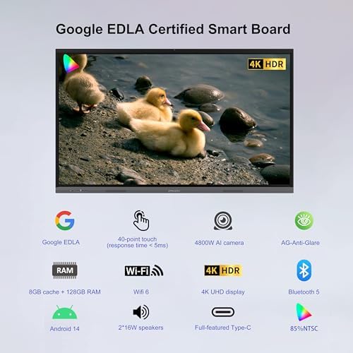 75" 4K Smart Board,Google EDLA Certified with 50MP AI Camera,40-Point Touch Digital Whiteboard,Android 14, 8+128GB,SmartBoard for Classroom Office Home（Wall Mount Included） (75 Inch) - Image 3