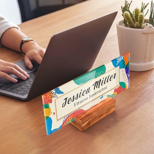 Personalized Acrylic Desk Name Plate with Walnut Wood Base - Image 3