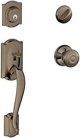 SCHLAGE Camelot Single Cylinder Handleset and Georgian Knob, Antique Pewter (F60 CAM 620 GEO), Bright Brass by Unknown