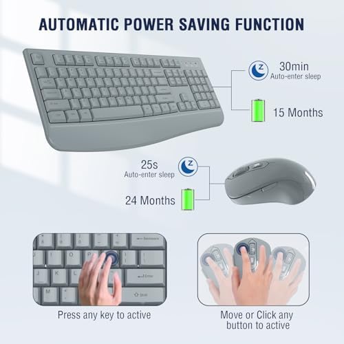 EDJO Wireless Keyboard and Mouse Combo, USB Plug & Play (Grey) - Image 2