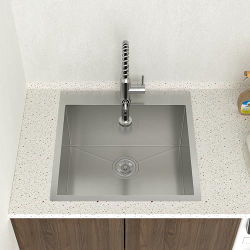 Lordear Drop In Laundry Sink with Faucet 22"x22"x12" Topmount Utility Sink 16 Gauge Stainless Steel Single Bowl for Laundry Room - Image 3