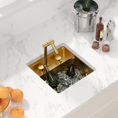 Sarlai Outdoor Sink, 15x15 Inch Gold Undermount Kitchen Sink Workstation with Foldable Faucet Bar Prep Single Bowl Gold Kitchen Sinks16 Gauge Stainless Steel BBQ Sinks with Cover 15"x15"x9" - Image 4