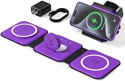 3 in 1 Charging Station for Multple Devices,Foldable 3 in 1 Wireless Charger for Travel,Nano Wireless Charging Station for iPhone16 15 14 13 12 Pro Max/Watch 10 9 8 7 6 5 4 3 Ultra/AirPod Pro by UCOMX