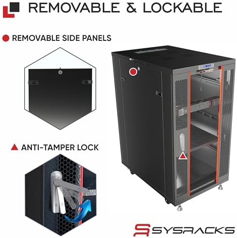 Sysracks 18U Server Rack Cabinet, 32" Deep, Glass Door, 19-Inch - Image 4