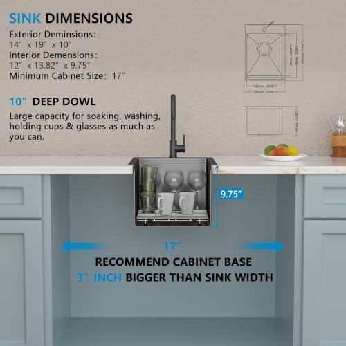 14"x19" Black Bar Prep Sink Drop In Workstation with Faucet Combo - Image 5