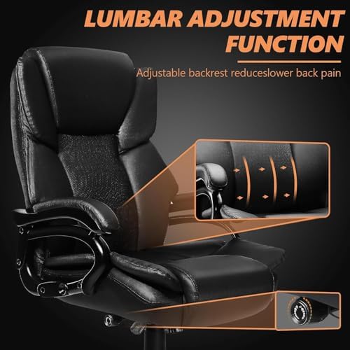 Indulgear Big and Tall Office Chair with Gel Seat Cushion,Heavy Duty Office Chair for Heavy People, High Back Executive Computer Chair with Adjustable Lumbar Support, Dual Rubber Wheel - Image 4