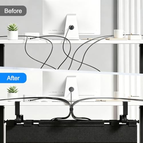 36" Under Desk Cable Management Tray, No-Drill Clamp-On Under Desk Cord Management for Desk, Anti-Sag Fabric Wire Management for Power Strips, Cable Raceways Tray Cord Hiders for Office/Home (Black) - Image 5