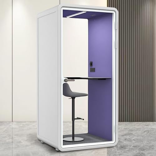 Office Sound Booth with Audio Privacy - Portable Soundproof Booth Includes White Frame with Curved Corners,Soundproof Steel Plate Room with Light,Purple Interior for Study (42.52IN) by X-Comfot
