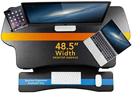 Mount-It! 48.5" Electric Standing Desk Converter for Dual Monitors, Motorized Sit Stand Electric Desk Riser with USB Port & Device Slot, Keyboard Tray, Adjustable Height Ergonomic Workstation, Black - Image 4