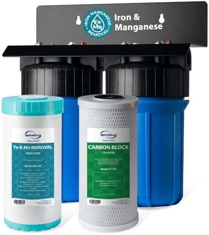 iSpring WGB21BM 2-Stage Whole House Water Filtration System, 10” x 4.5” Carbon Block and Iron & Manganese Reducing Filters, 1" Ports by iSpring