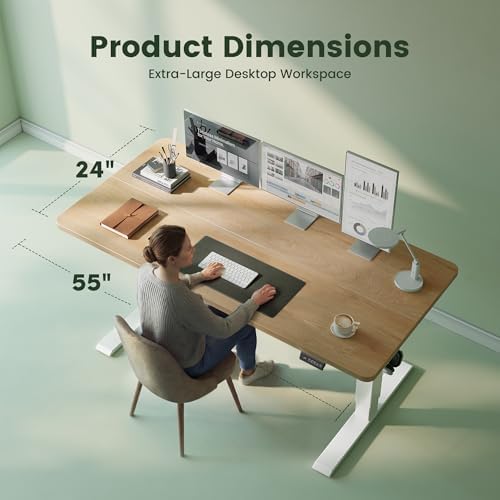 CubiCubi 55 x 24 Electric Standing Desk, Height Adjustable, Maple - Image 3
