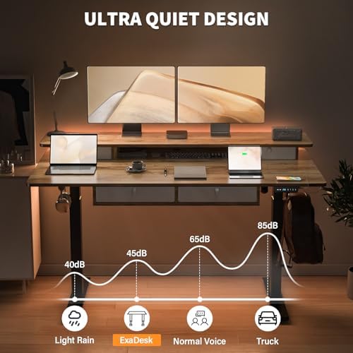 55 x 30 Inch Electric Standing Desk with 4 Drawers, Light Rustic - Image 6