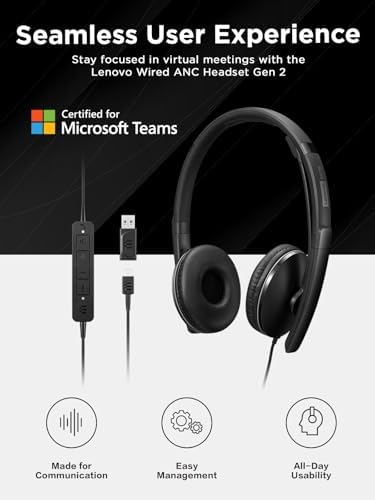 Lenovo Wired ANC Headset Gen 2 (Teams) with Active Noise Cancellation, EPOS BrainAdapt & ActiveGard Tech, Lightweight, USB-C, Plug-and-Play, Zoom Certified, Customizable, Hearing Protection - Image 5