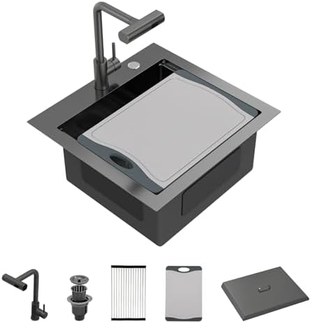 21 Inch Black Drop In Outdoor Kitchen Sink with Faucet and Lid by Couoko