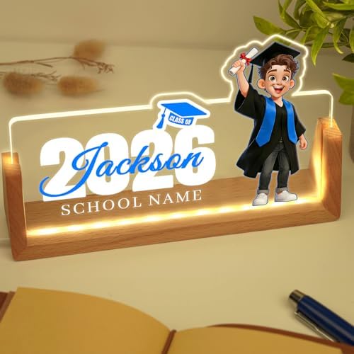 Custom Name Plate for Desk, Personalized Light Up Acrylic Desk Name Plate, Personalized Graduation Gifts 2026 for Him Her, Class of 2026 Graduate Gift, High School College Grad Gift (Design17-Graduation Boy) - Image 4