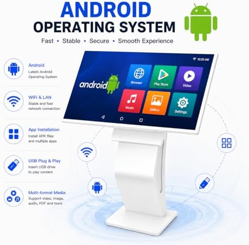 32 inch Touch Screen Kiosk, Install APP, Browser Search, Digital Signage Kiosk, K-style Stand Digital Signage Display, Interactive Display for Mall Navigation/Self-Ordering/Advertising/Retail Store - Image 4