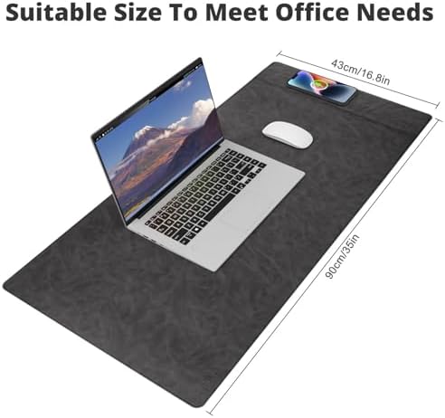 Magnetic Wireless Charging Desk Pad, Office Desk Mat with Wireless Charger, Waterproof and Scratch-Resistant Large Mouse Mat, Microfiber Leather Mouse Pad for Office and Home Use,Grey Color - Image 3
