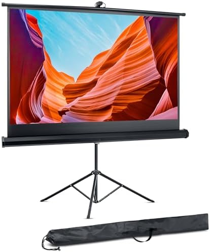 Pyle Projector Screen with Stand - 100-Inch Floor Standing Portable Fold-Out Rollup Matte for Projection, Includes Tripod, Great for Indoor/Outdoor Presentation, Quick Assembly by PyleUSA