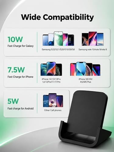 Wireless Charger YUWISS Wireless Charging Stand Cordless Charger 10/7.5/5W Compatible with iPhone 14 13 12/12 /11Pro Max/XR/XS Max/XS/X/8/8Plus Galaxy S22/S21/S9/S9+/S8/S8+ Note - Image 3