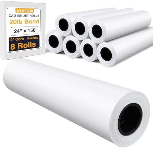 VOISEN Wide Format Paper,8 Rolls Plotter Paper 24 In x 150 Ft by VOISEN