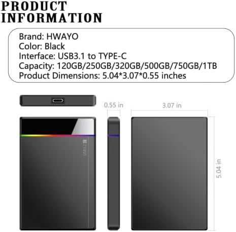 HWAYO 1TB 2.5'' Ultra Slim Portable External Hard Drive USB3.0 Type-C HDD - Image 7