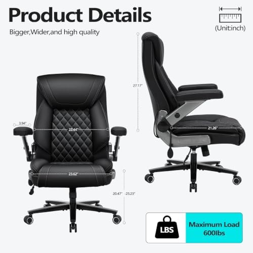 600lbs Big and Tall Office Chair with Lumbar Support 5 Way Adjustable Armrest Heavy Duty Ergonomic Office Chair Executive OfficeChair Oversized and Extra Wide (Black) - Image 2