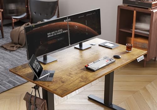 Seang Electric Standing Desk Adjustable Height, 40 x 24 Inch Sit Stand Desk with T-Shaped Frame, 3 Memory Presets & Cable Management for Home Office Computer Workstation, Black Frame/Rustic Brown Top - Image 5