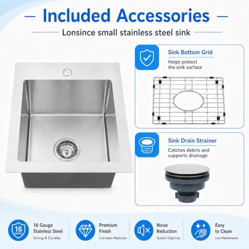Drop In Bar Sink 15 X 15 inch,16 Gauge Stainless Steel Bar Sink - Image 5