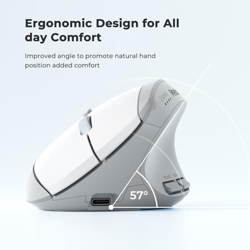 MEETION Ergonomic Vertical Mouse, Wireless Bluetooth Mouse - White - Image 2