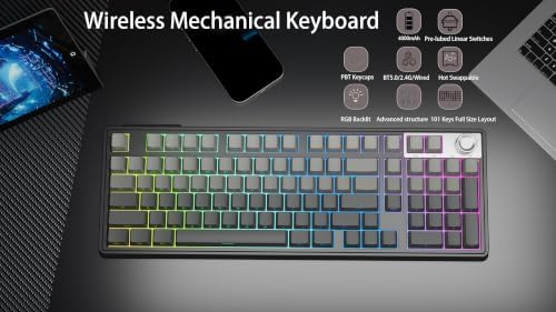 Wireless Mechanical Gaming Keyboard, Gradient Black Hot Swappable with Knob - Image 2