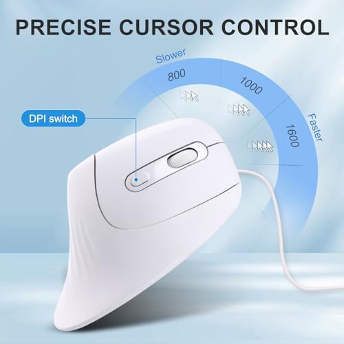 HXMJ-Vertical Mouse Wired,USB Ergonomic Optical Mice,Silent Click,Right Handed-White - Image 5