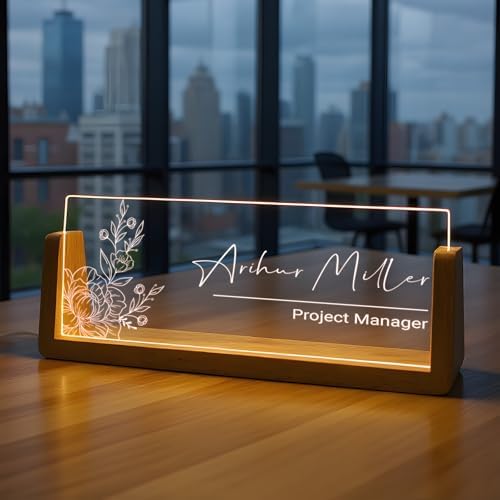 Custom Name Plate for Desk with Light Up Acrylic & Wooden Base - Personalized Office Sign for Teacher, Boss, Coworker - Employee Appreciation Gift for Educators Professionals by SYCUSTOM