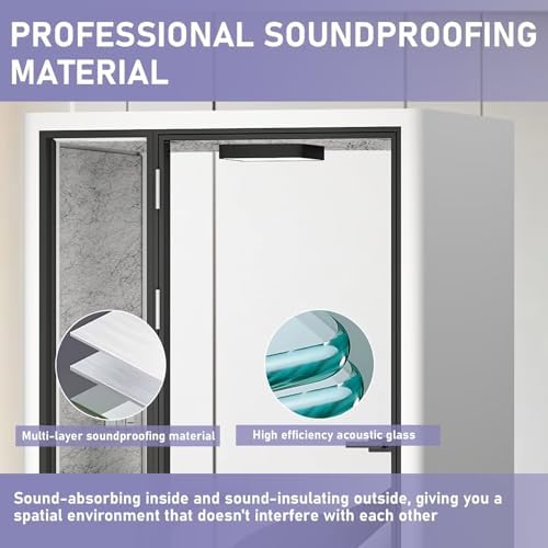 Office Pod Booth with Audio Privacy - Portable Soundproof Booth with White Modern Style,Outdoor Office Pod with Light,Ventilation,Socket for Study,Work,Singing Room,Telephone Booth(55.11IN) - Image 4