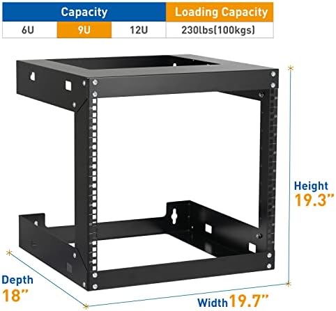 9U Wall Mount Rack Open Frame 19 Inch Server Equipment 2 Post Network Cabinet 18 inches Depth Black by Tedgetal - Image 2