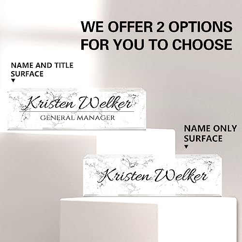 Name Plate for Desk, Desk Name Plate Personalized, Office Decor for Women Men, Acrylic Desktop Accessories, Office Appreciation Gifts for Boss Social Workers Nurse Teacher Employee (White Marble) - Image 2