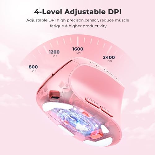 MEETION Ergonomic Vertical Mouse, Wireless Bluetooth Mouse - Pink - Image 4