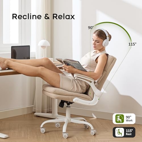 amseatec Home Office Desk Chair, Fabric Flip-Up Armrests Comfy Task Chair - Image 3