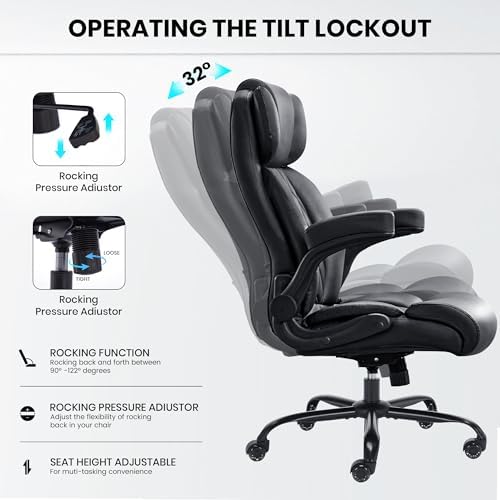 500lbs Big and Tall Office Chair Adjustable Lumbar Support for Back Pain, Extra Wide Seat Executive Office Chair Thick Armrest Pad, Heavy Duty Base&Upgraded Wheels, Ergonomic Desk Chair - Image 4