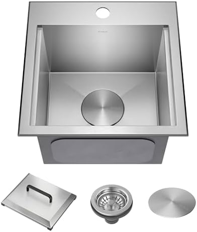KRAUS Kore 15-inch Outdoor Drop In/Top Mount 16-Gauge Marine Grade T-316 Stainless Steel Single Bowl Workstation Kitchen Sink with Outdoor Sink Cover, KCA-1800 by Unknown