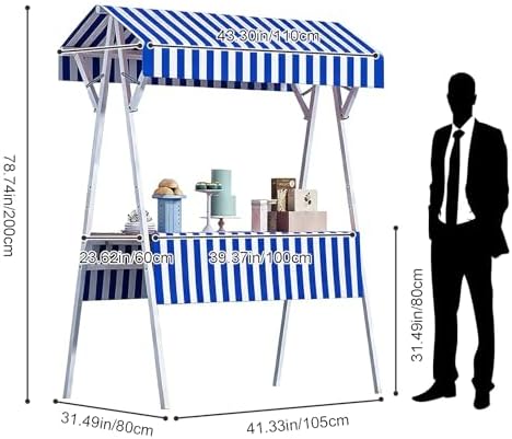 Outdoor Vendor Cart with Canopy, Blue Farmers Market Stand - Image 2