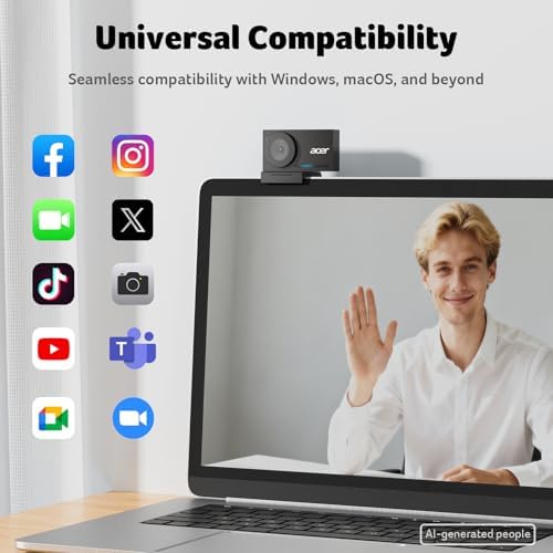 Acer 4K Webcam for PC/Mac with All-Metal Unibody Sculpted, Sony 1/2" Sensor, PDAF, 2 Noise Reduction Mics, Privacy Cover for Switch 2/Zoom/Teams/Facetime/YouTube/Google Meet - Image 6